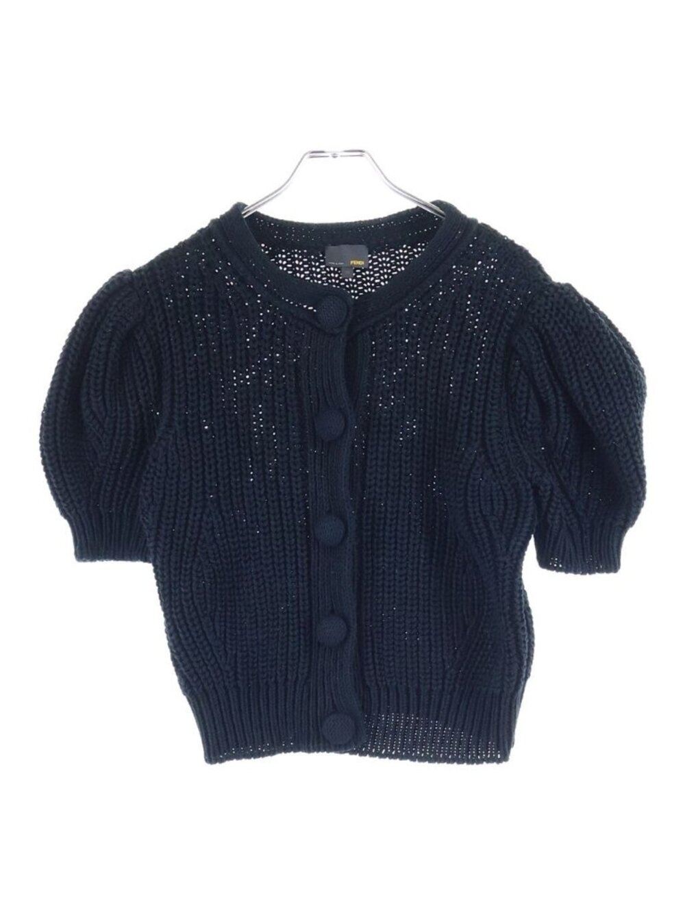 Fendi Cardigan Short Sleeve Puff Knit Black Cotton